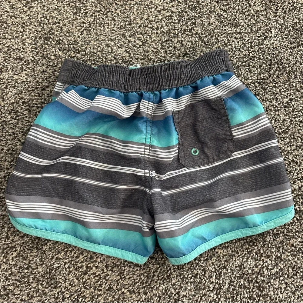 Carter's Baby Boy Teal Gray Striped Swim Shorts Trunks 18 months